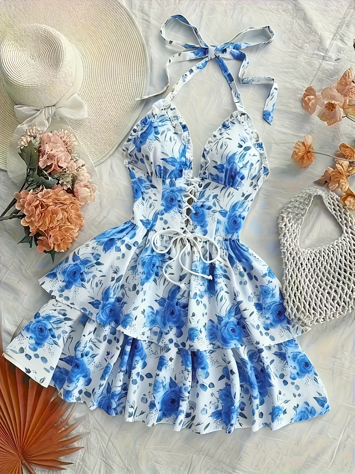 fashionable dresses.com.bd Palmas Halter Maxi Dress | Baby Blue | Womens main image 0