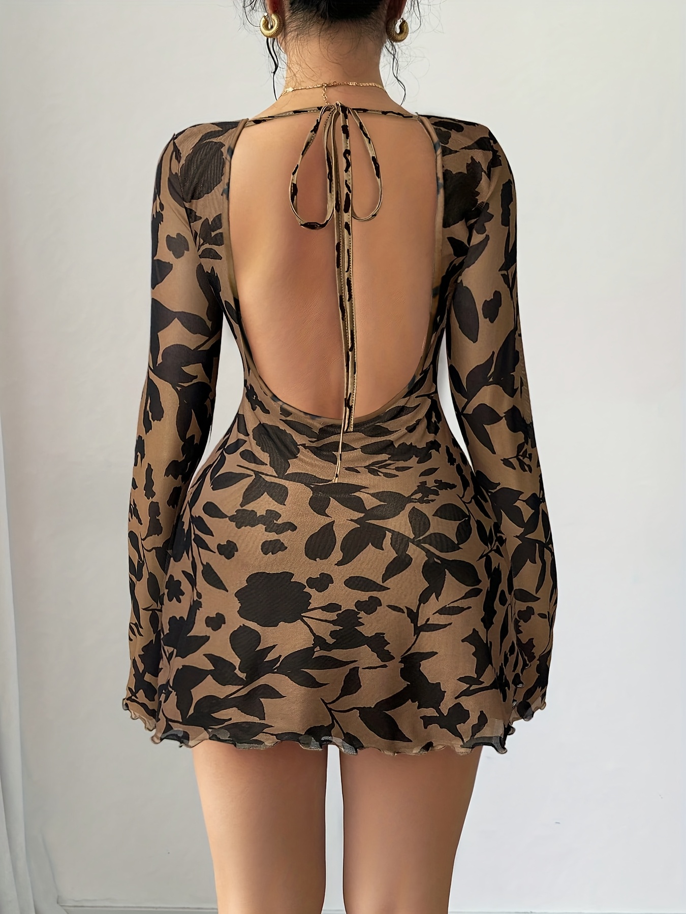 womens dress leopard print flared sleeve fashionable - Temu Mexico