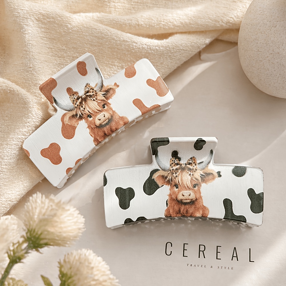 2pcs Large Claw Clips For Women, Cute Cow Print Hair Clips, Exquisite Hairpins, High-end Shark Clips For The Back Of