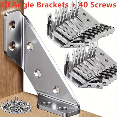 50pcs 10 angle brackets 40 screws heavy duty furniture angle bracket with screws 90 angle joint support detachable surface and scratch resistant metal connectors suitable for woodworking shelving tables bed frames