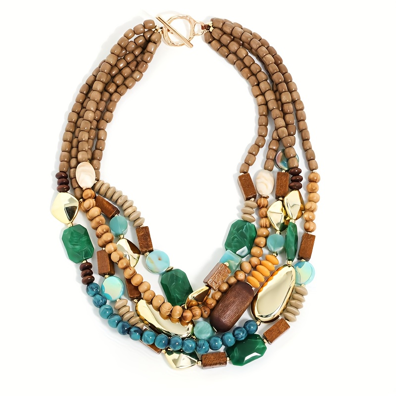 Elegant Multi-Layer Stacking Necklace with Mixed Materials