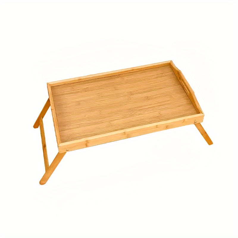 Image of 1pc Wooden Bed Table Tray With Folding Legs, Breakfast Tray, Snack Tray, Work Table, Multifunctional Wooden Tray For Home Sofa, Bed, Eating And Working, Table Decors