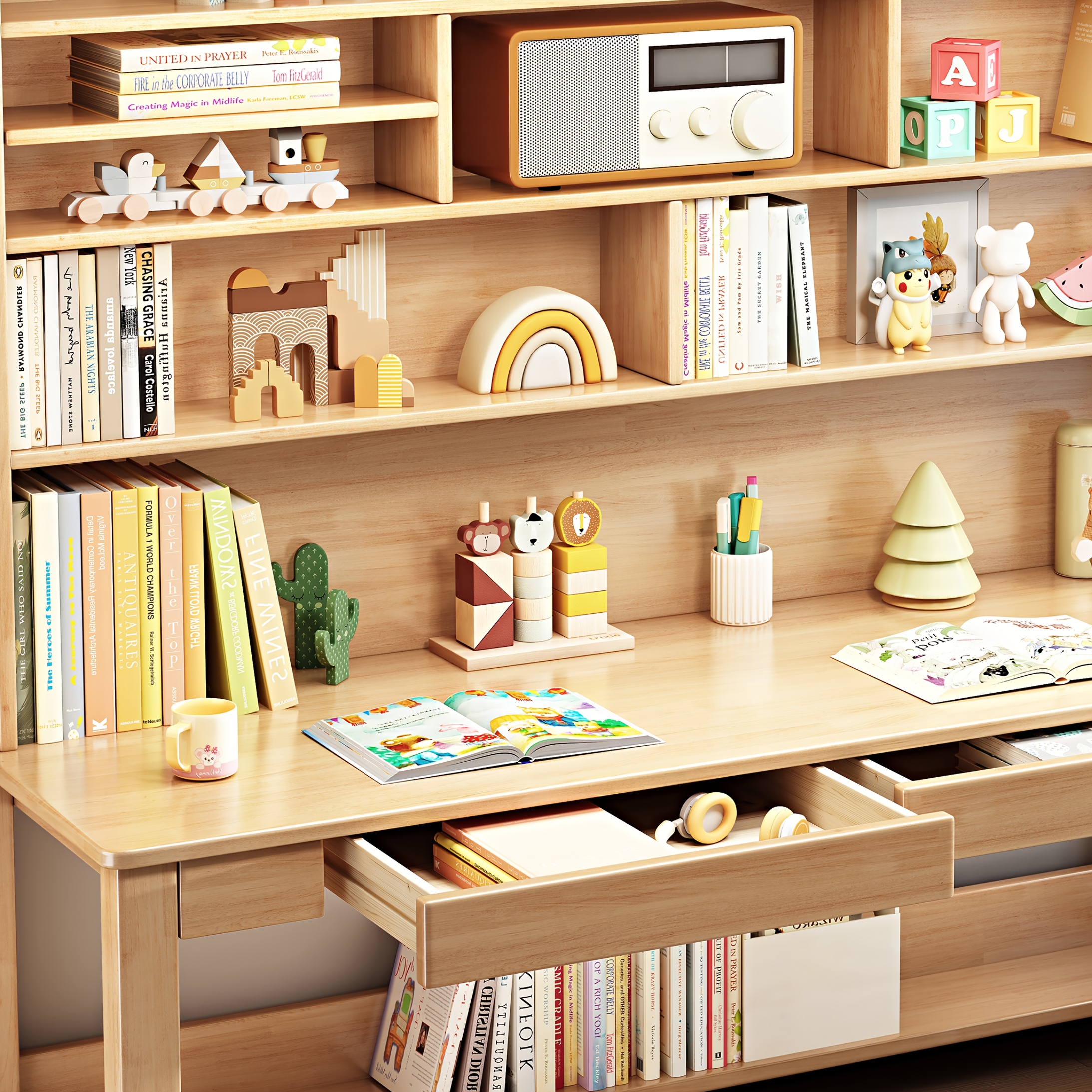 solid wood desk and cabinet set with drawers integrated desk and bookshelf under desk storage rack and desk cabinet   lightweight versatile detachable suitable for any location no   decorations required Product details 4