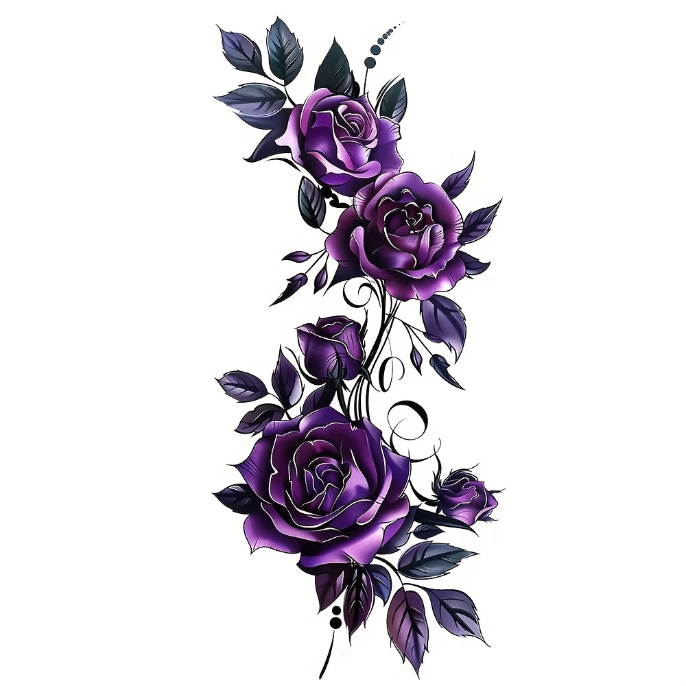 Waterproof Temporary Tattoo Sticker Romantic Purple Peony 's Essential Accessories Body Art Arm Fake Tattoos Sleeve For Women Men Waist Abdomen Shoulders Legs