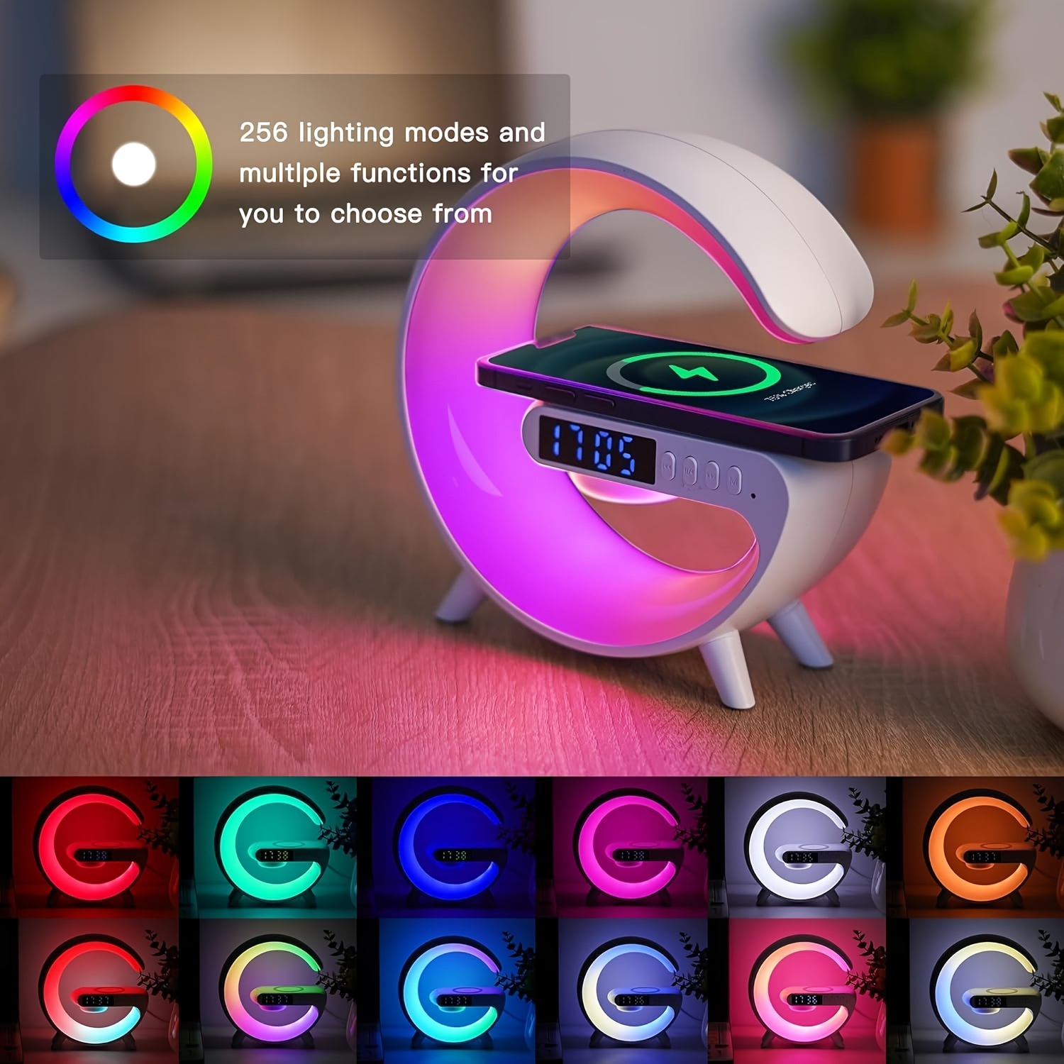 1pc   wireless speaker with phone charger dimmable alarm clock sunrise simulation tabletop   sound machine with night light usb type c button   2 surround sound rechargeable lithium polymer battery ideal for bedroom creative gift for teens and adults details 6