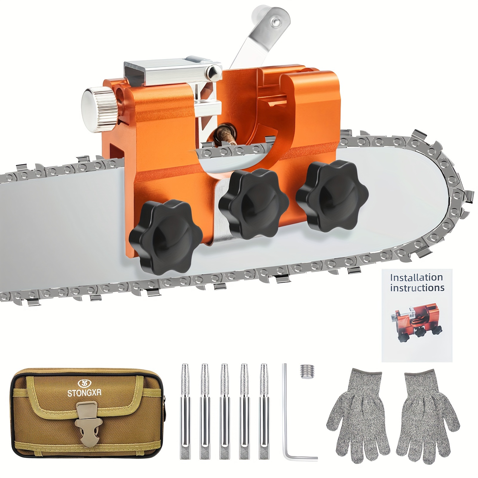 

Chainsaw Sharpener Jig, Ultimate Chain Saw Sharpener Tool With Cut-resistant Gloves And 5 Burrs, Chainsaw Sharpener Kit Go To Solution For Sharpening Your Chainsaw To Perfection Suit For 8-22'' Blades
