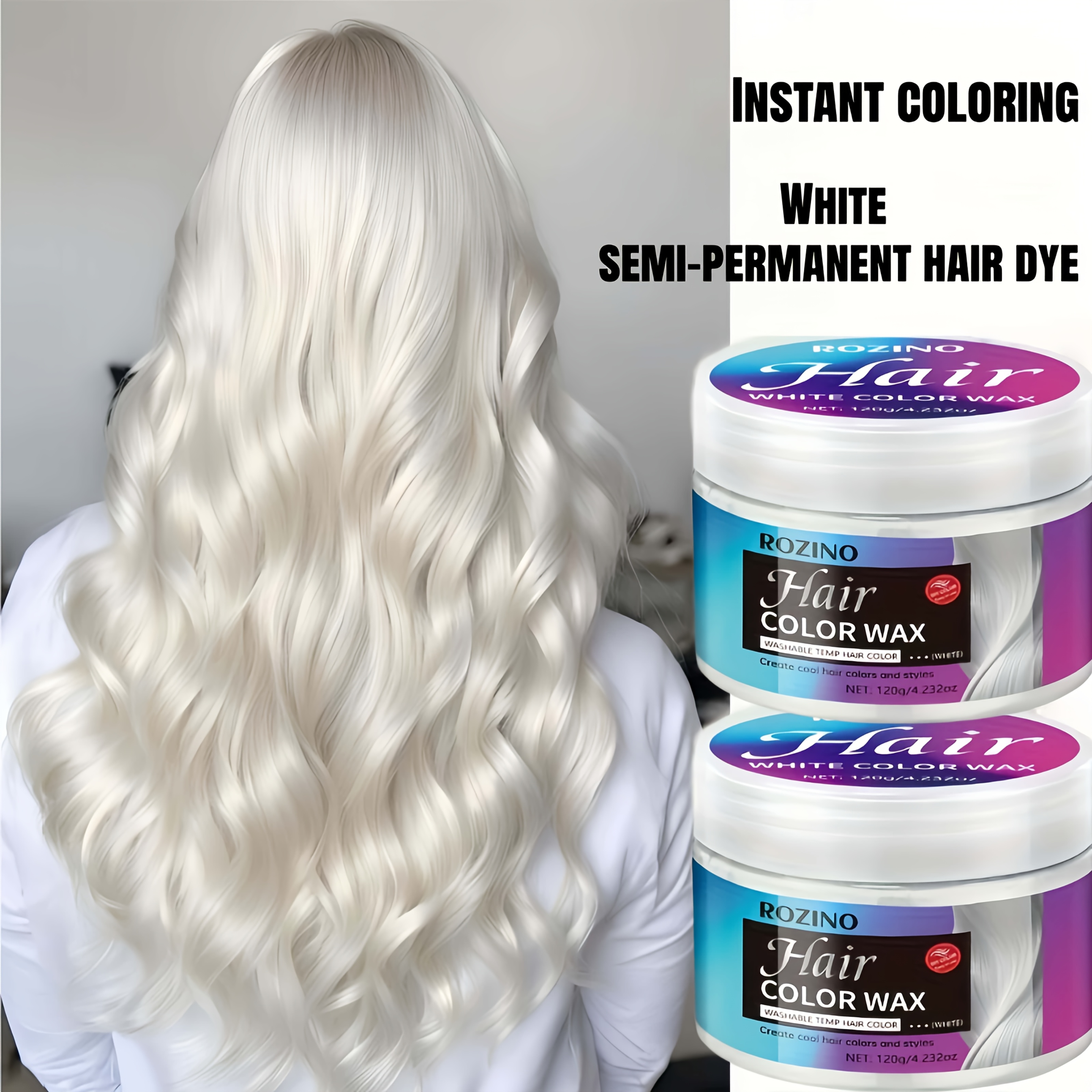 TEMU []rozino 2pcs White Hair Dye, Semi-permanent, Fade-resistant, Easy To Wash, Unisex, Plant-based Formula, 30-day Color , Color-protecting Formula, 2- Dyeing, Perfect For Holidays And Parties.
