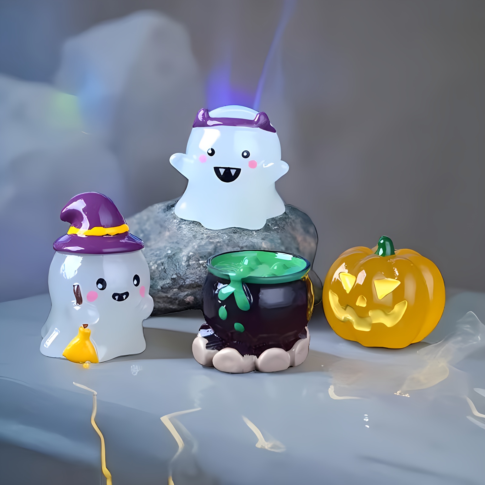 

Fantasy Resin Collectible Figurines Set Of 6 - Ghost, Witch, Pumpkin, Cauldron - Versatile Glow-in-the-dark Decor For Halloween, Parties, Home, Car - Indoor & Outdoor Compatible, No Electricity Needed