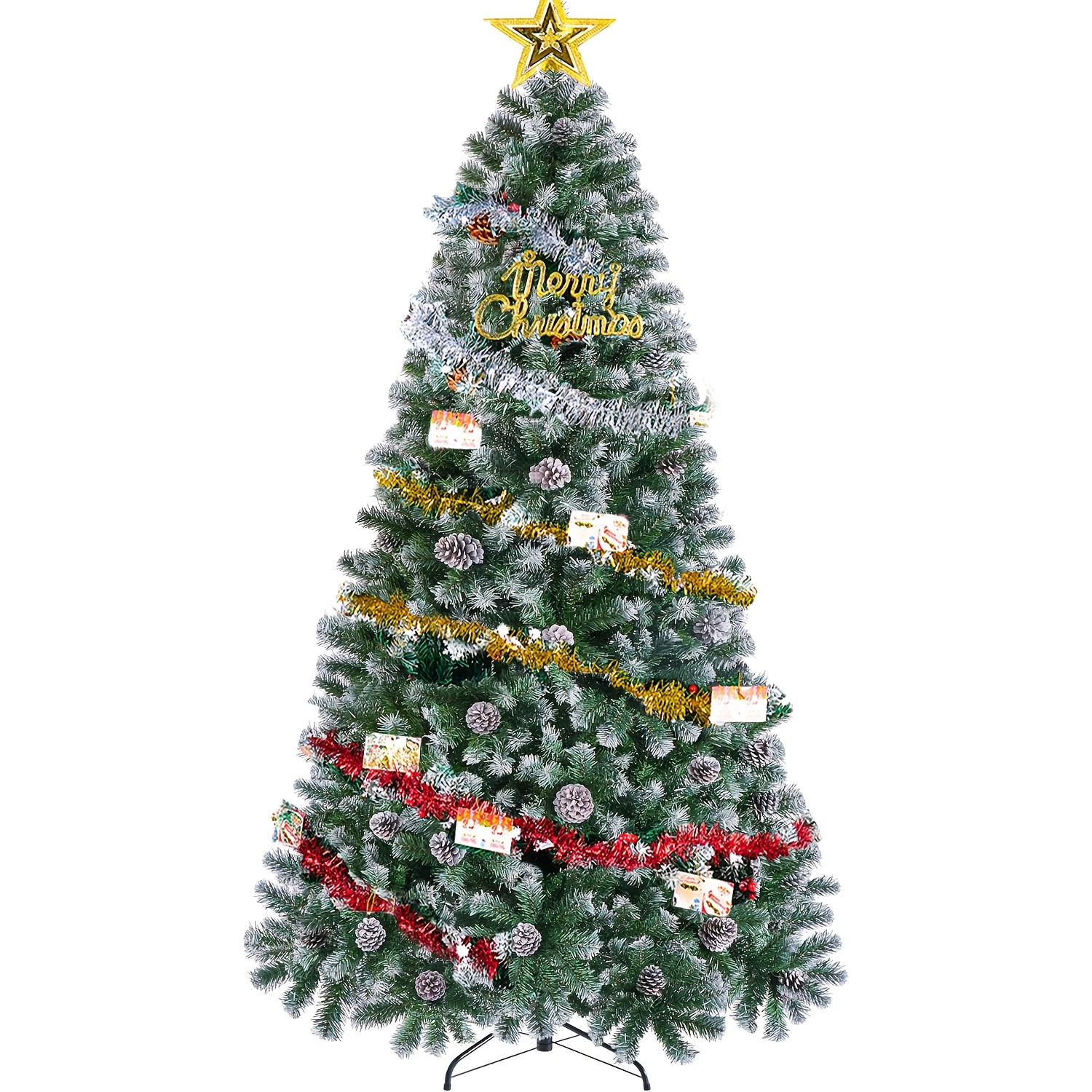 Image of 3-section Detachable Snow Flocked Christmas Tree 180cm, Foldable Metal Base Easy Assembly & Space Saving Storage, Fireproof Artificial Tree For Small Apartment Indoor Winter Decor
