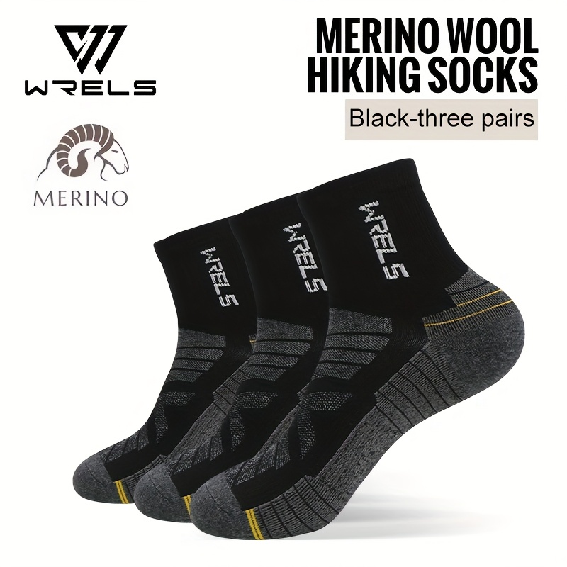 E-shop 3 Paar, WRELS Dicke Terry-Unterseite Woll-Sportsocken, Warm, Atmungsaktiv, Bequem, Stoßdämpfend, 3er-Pack, Ganzjahresgeeignet, für