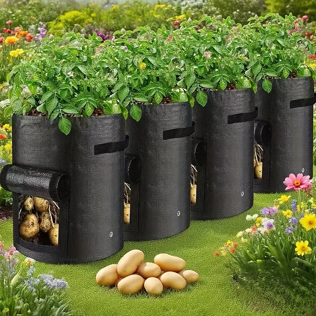TEMU Black 4-pack 5-gallon Potato Planting Bag, Potato Vegetable Seedling Bag, Growth Bag, Cultivation Bag, Planting Bucket, Beautiful Planting Bag