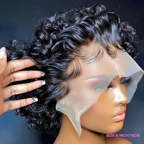 short curly cut human hair lace front wig 13x1 natural black 150 density elegant curly wave for women versatile styling all versatile hair wig natural hairline wig textured curls wig short hair wig