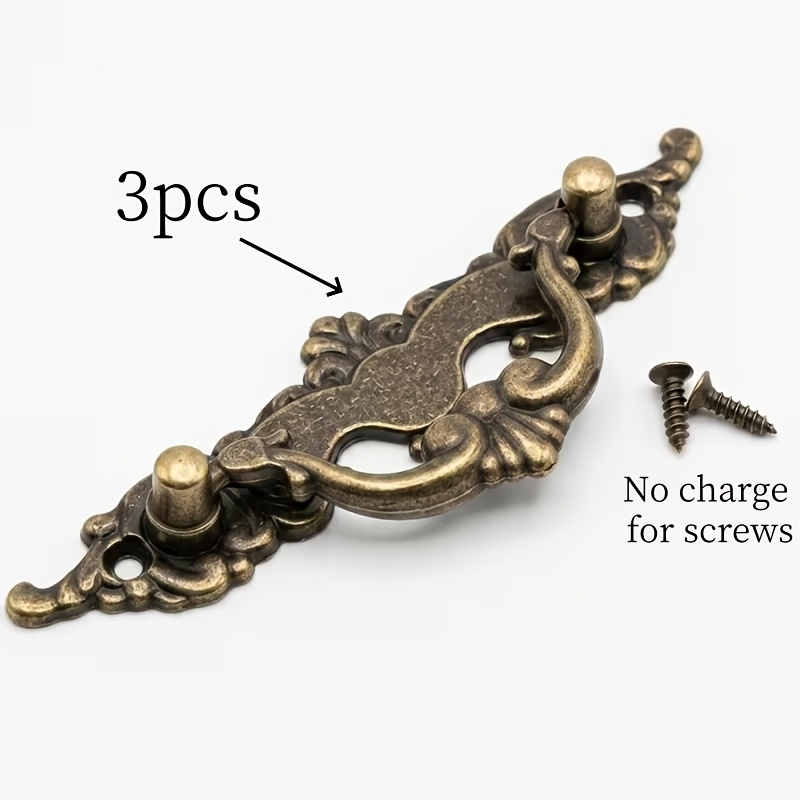 TEMU 3pcs European Style Carved Cabinet Door Handles, Pair, With Free Screws / Vintage Distressed Antique Bronze Pulls / Accessories For Wardrobes,