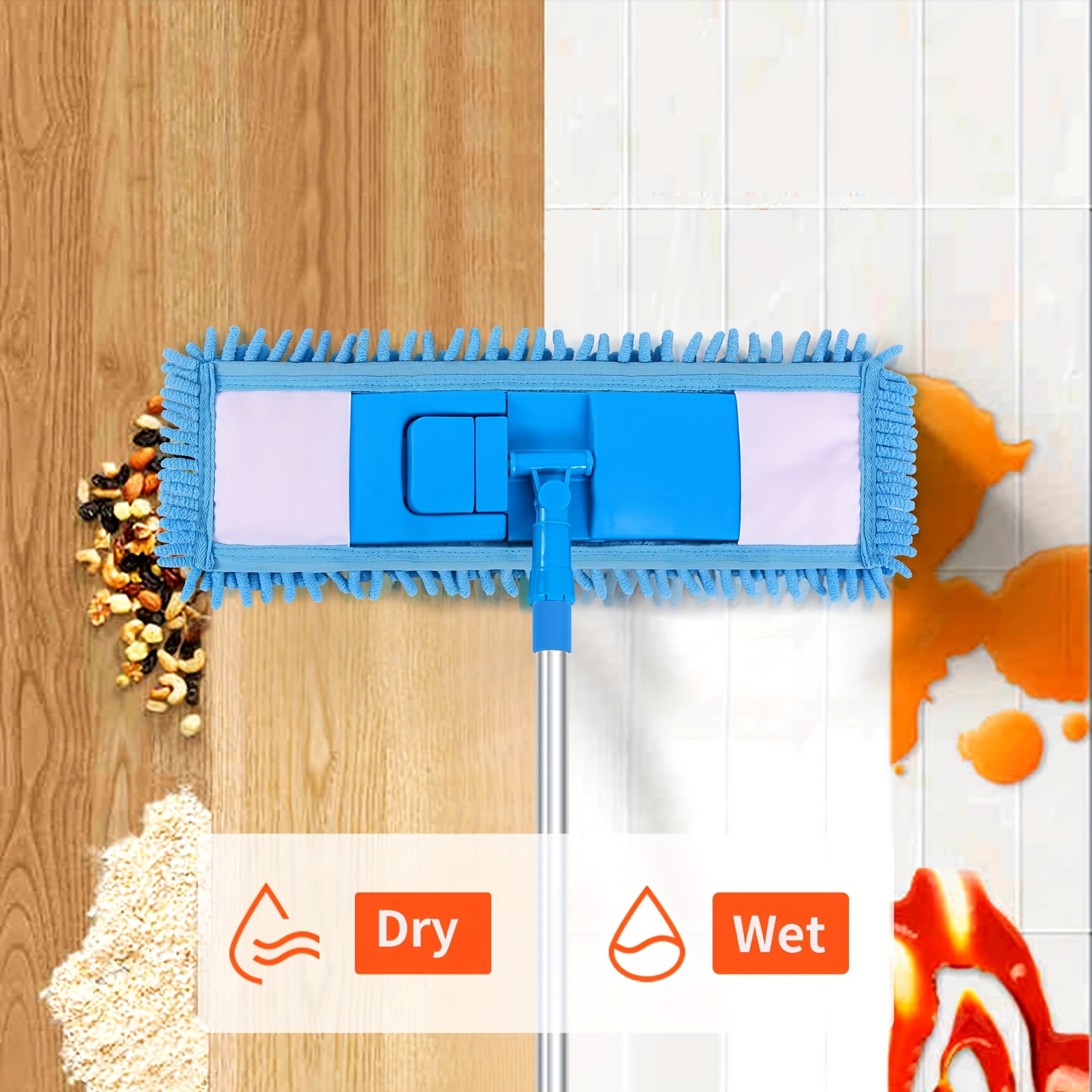360 rotating mop with extension poles adjustable length floor cleaner with 2 microfiber and 2 chenille cloths wet and dry mop reusable washable dust mop household cleaning tool suitable for bathroom kitchen wooden floors windows tiles Product details 1