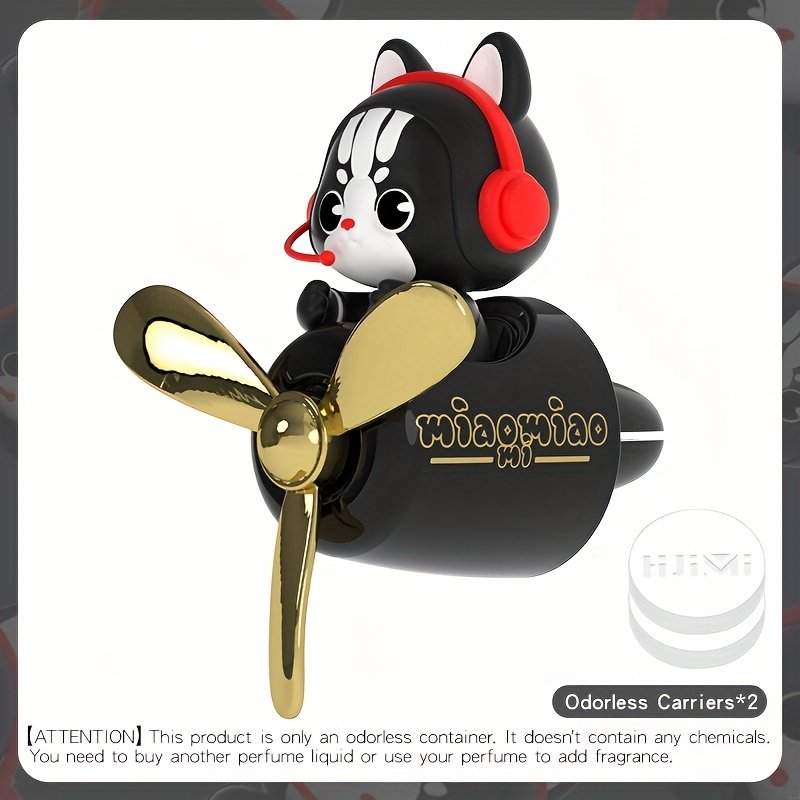 Image of Unscented, No Fragrance, Perfume Rotating Propeller Pilot Cat Car Ornaments Airvent Clip Auto Dashboard Vehicle Airplane Plane Aircraft Cool Conditioner Outlet Pendant Interior Additions Decorations