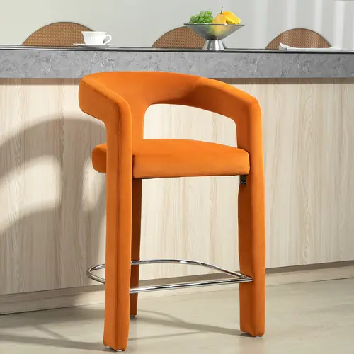 counter height bar stools set of 1 velvet upholstered bar chairs with metal footrest and open back 300lb weight capacity for kitchen bar black