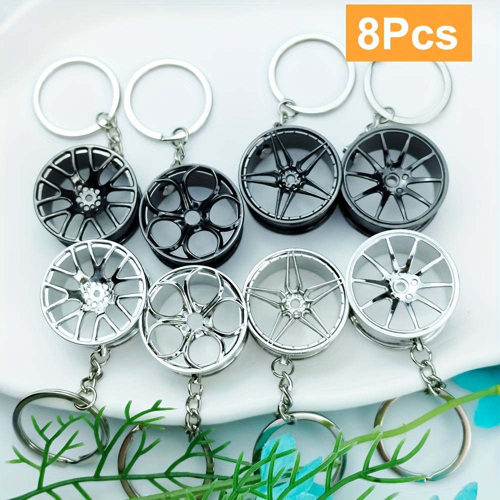8pcs Creative Car Wheel Keychain, Unique Keychain For Automotive Modification , Gift Keychain
