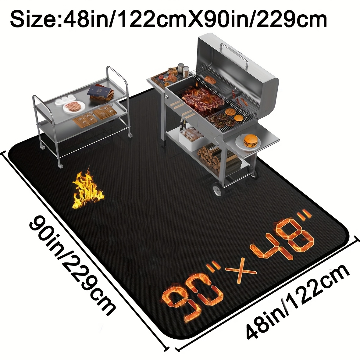 Image of Large Under Grill Floor Mat For Outdoor Grill, Fireproof Bbq Mat, Outdoor Cooking Grill Pads Floor Mat, Bbq Protector For Decks Patios, Fits Most Griddles, Indoor Fireplace Mat