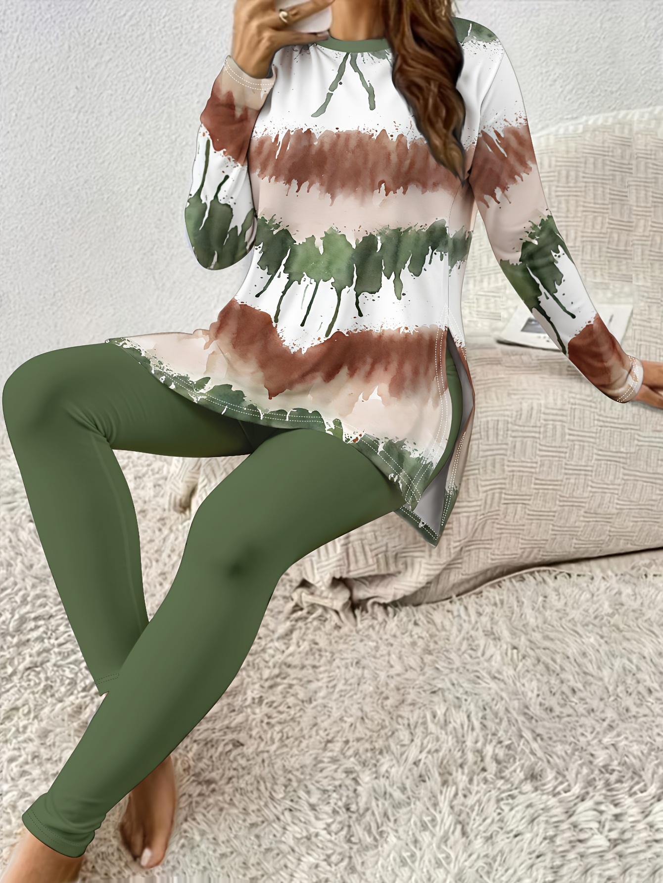 Chic Off-Shoulder Long Sleeve Top & Pants Set for Women - Solid Color, Stretchy Polyester Blend, Machine Washable