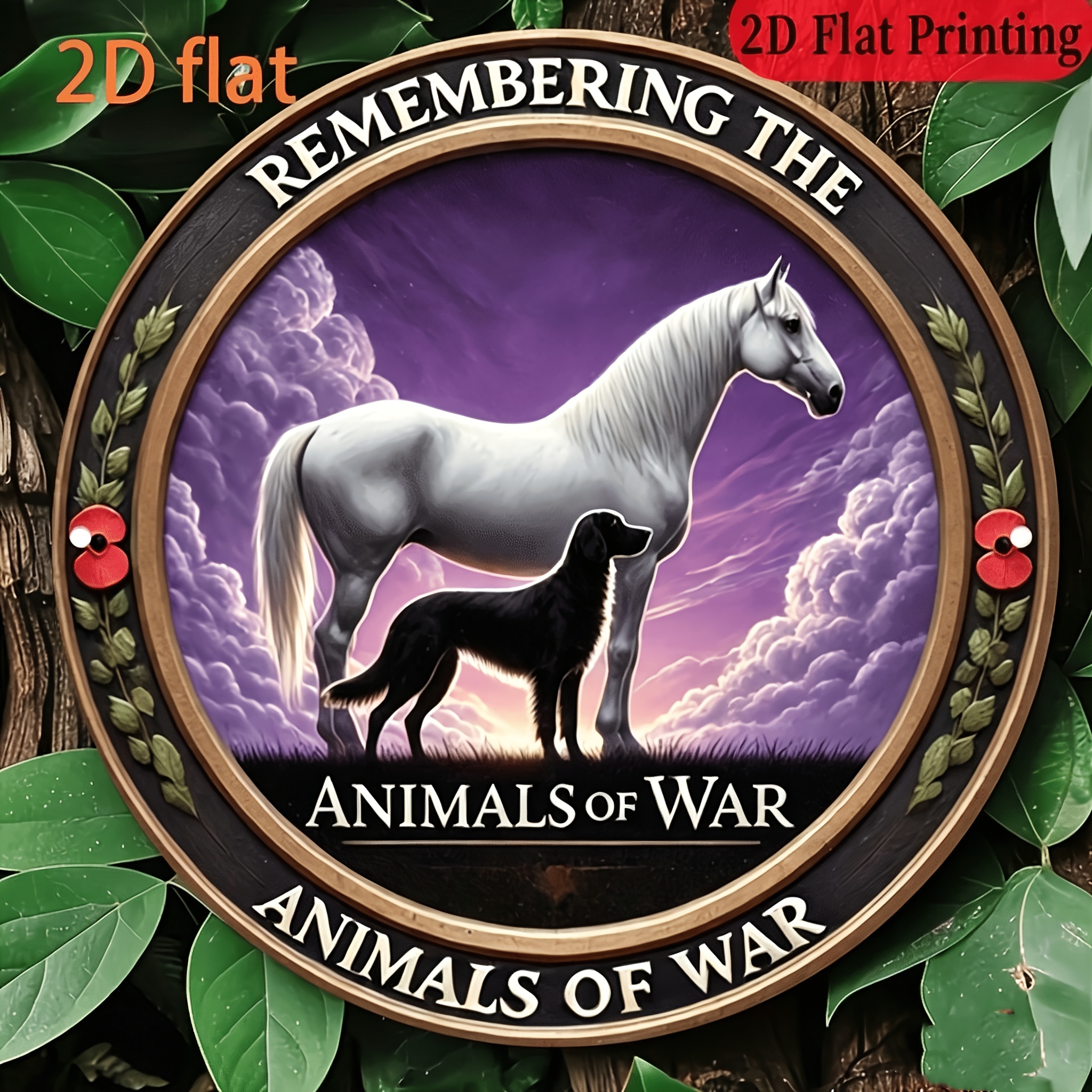TEMU 2d Flat, 2d Plane - 2d Plane Commemorative Plaque, Measuring 20.32 X 20.32cm, Featuring A Vintage Dog-shaped Outline Design "warrior Animal,"