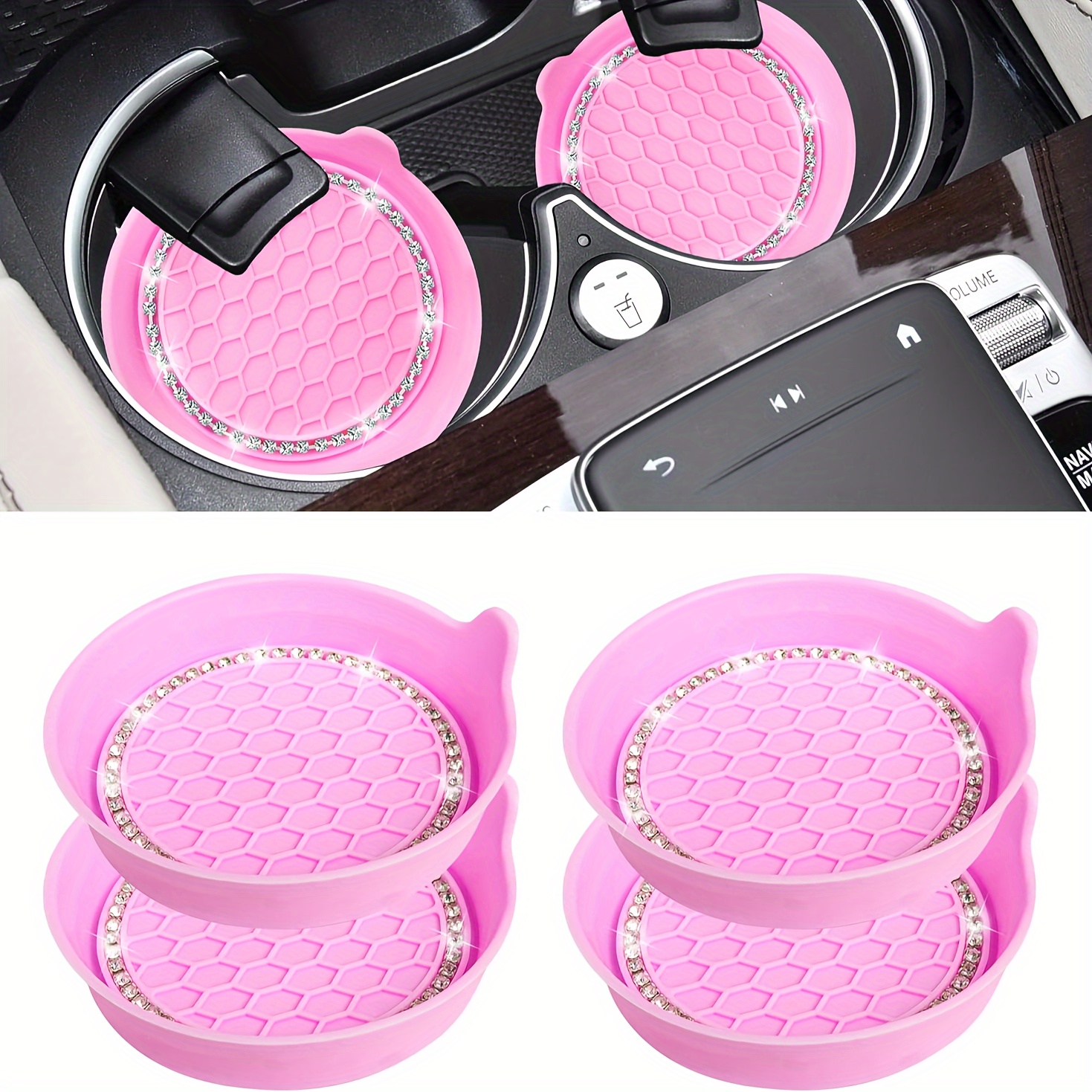 

4 Packs Silicone Non-slip Insert Coasters, Car Cup Holder Coasters, Universal Vehicle Interior Accessories For Women Girls