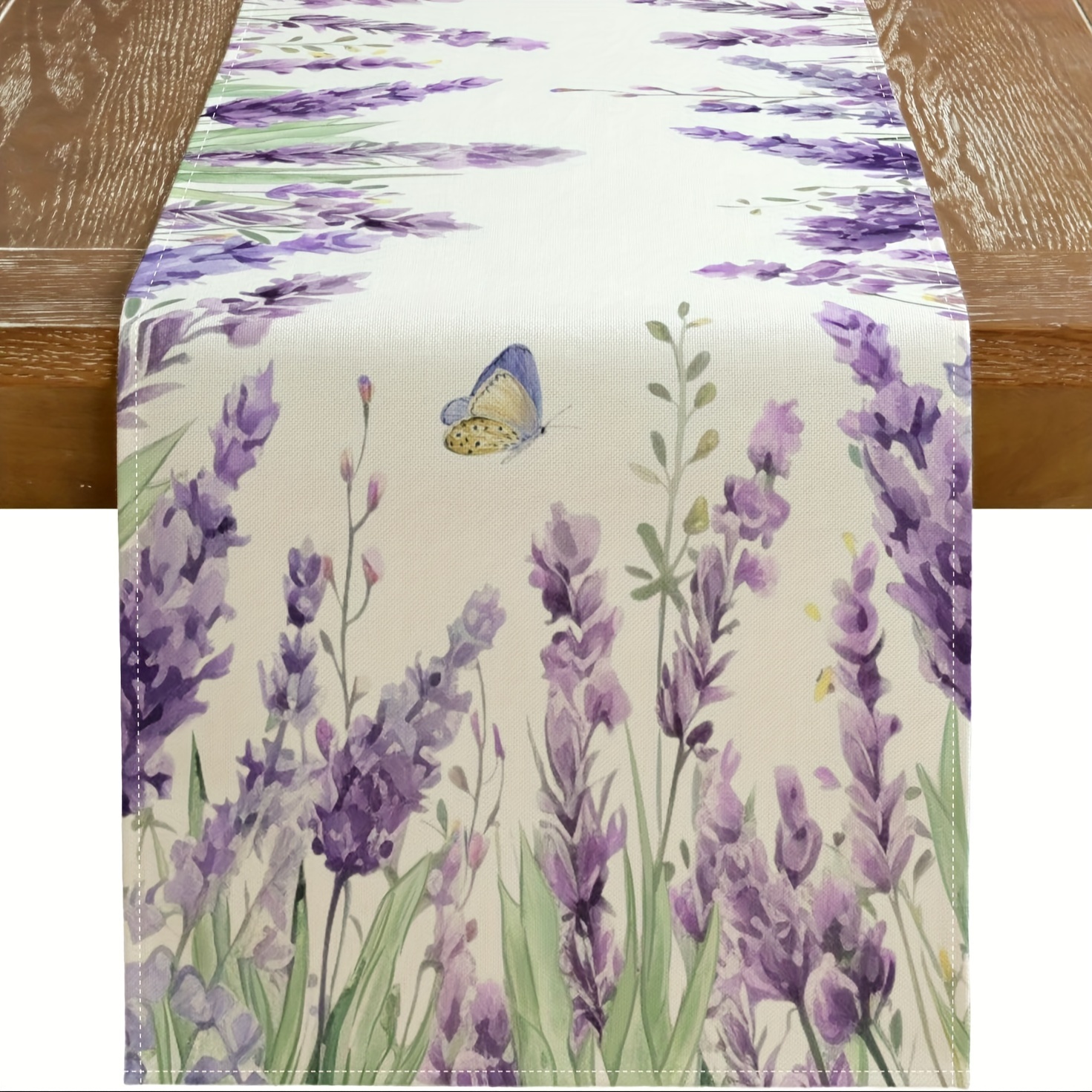 

1pc, Table Runner, Purple Lavender Printed Spring Theme Table Runner, Rustic Butterfly And Floral Farmhouse Table Decoration For Kitchen Dinning, Party Decor