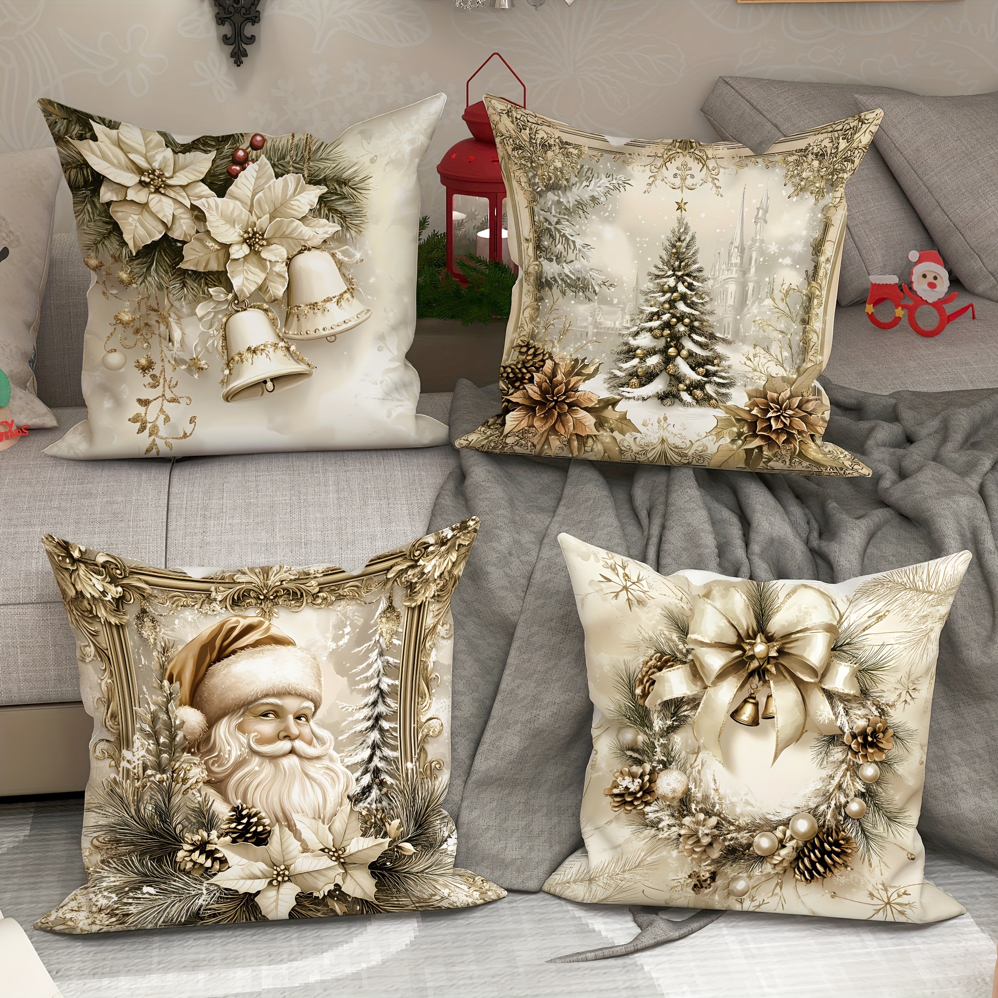 

4pcs Housse de Coussin en Couronne d'Arbre de Père Décoratif Imprimé d'un 18in*18in Chambre Canapé Lit de Hiver Rembourrage