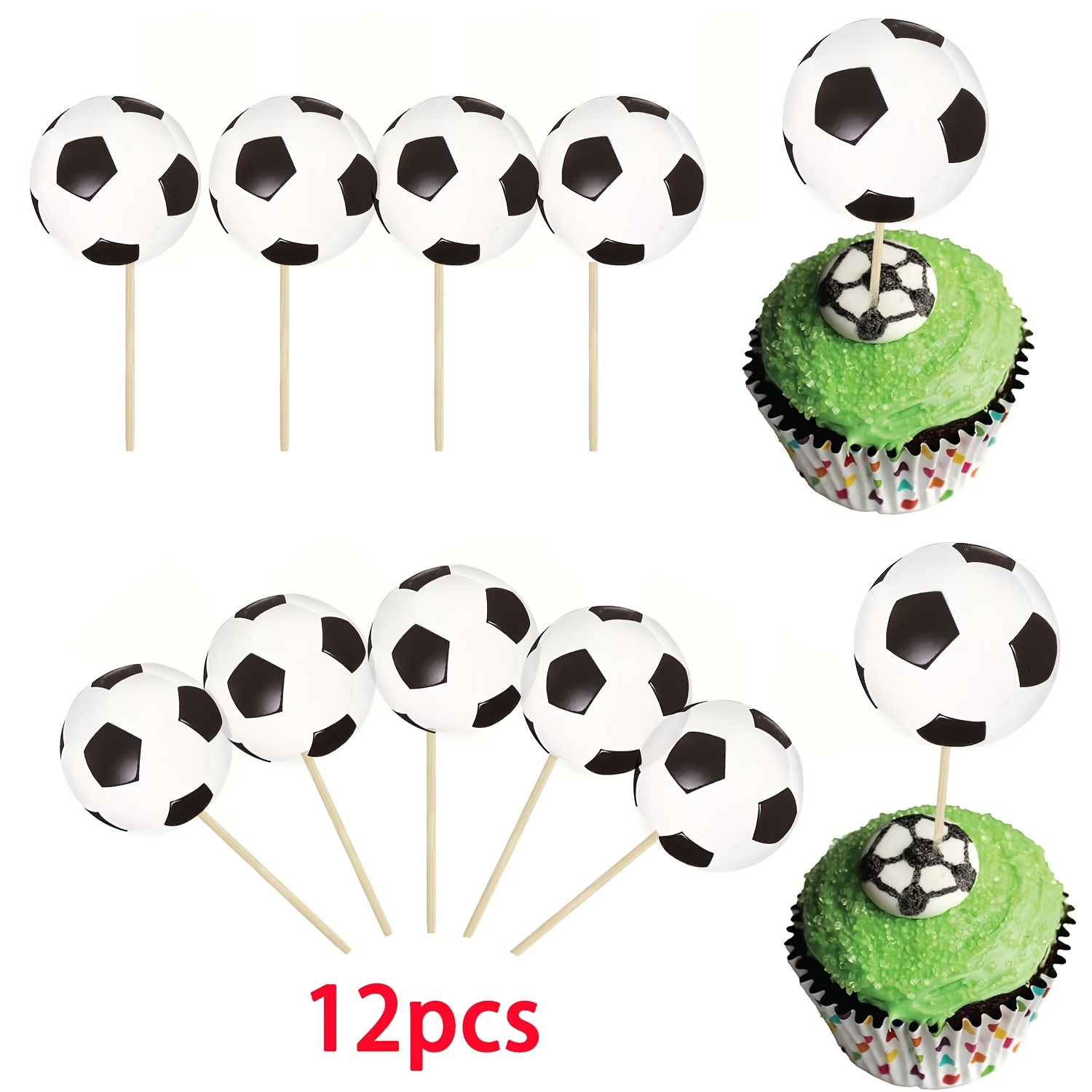 Image of 12pcs Soccer Ball Cupcake Toppers Sports Theme Football Cupcake Food Toothpicks Baby Shower Cake Decorations For Theme Soccer Ball Birthday Party Decorations,halloween, Christmas