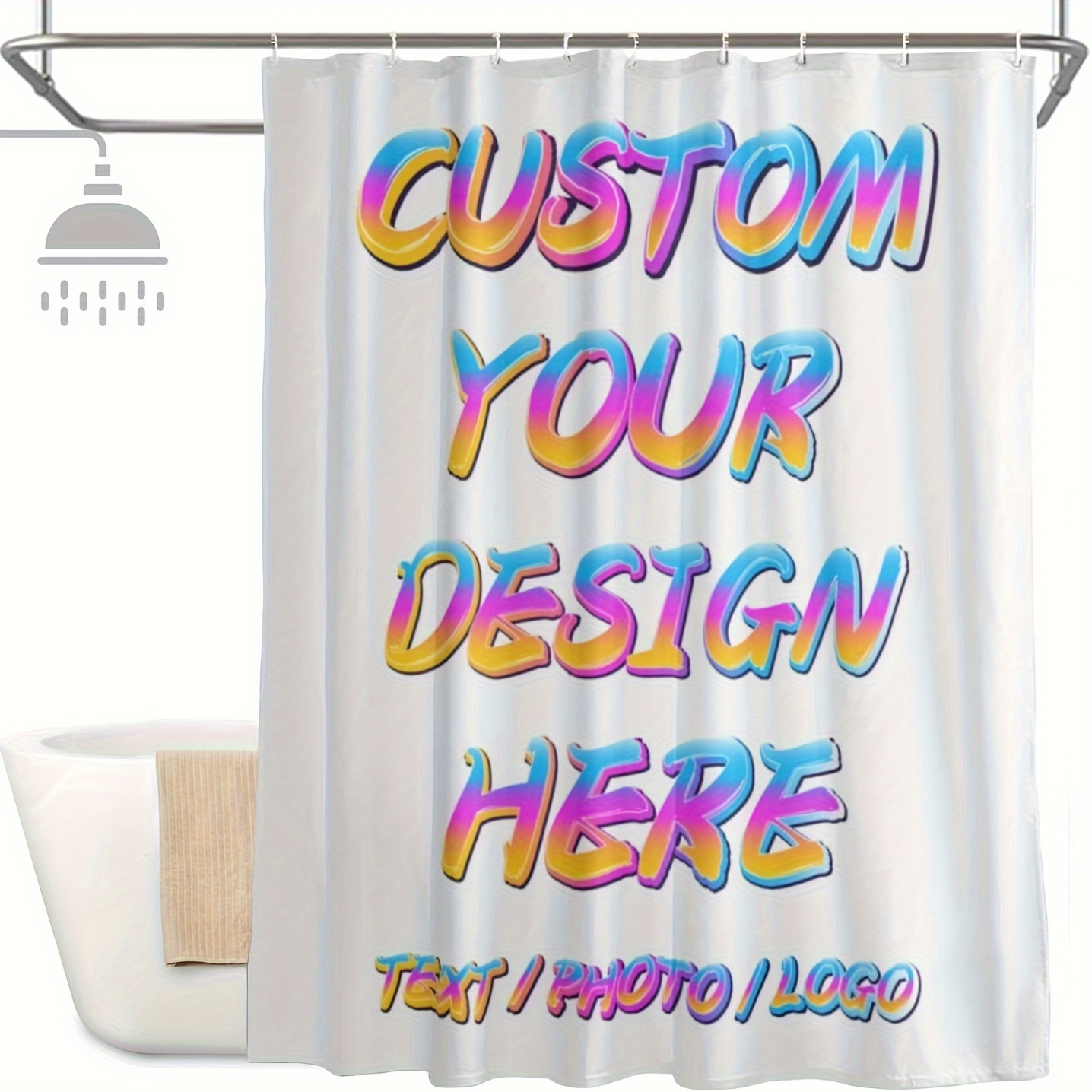 

1pc Customizable Neon Text Shower Curtain - Waterproof Polyester, Machine Washable With 12 Hooks, Vibrant For Bathroom Decor, Shower Curtain For Bathrooms