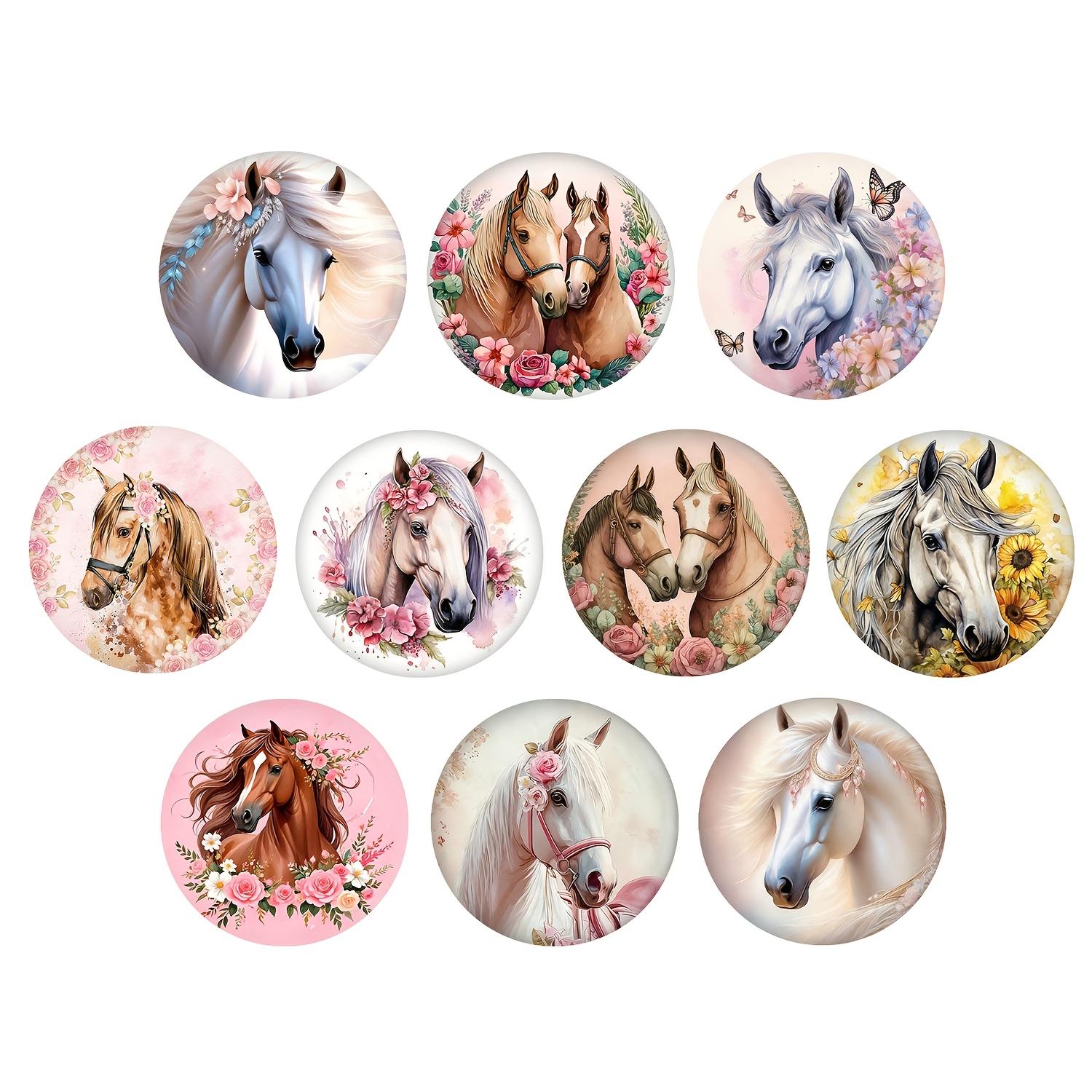 TEMU Watercolor Floral And Horse Themed Pattern Glass Soft Magnetic Refrigerator Magnets, Rustic Style Horse And Floral Magnetic Whiteboard Stickers,