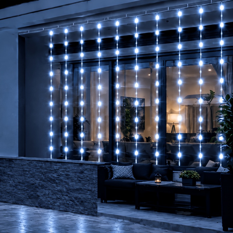 TEMU Guirlande Lumineuse Solaire 200 LED pour Rideaux Extérieurs, X 2m (9.8Ft X 6.5Ft) Guirlandes Féériques Suspendues avec Chaude, Guirlandes