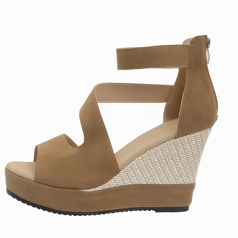 womens elegant high heel sandals with platform wedge olive green open toe zipper closure stylish strap design summer fashion fashionable footwear strappy sandals platform wedge details 5
