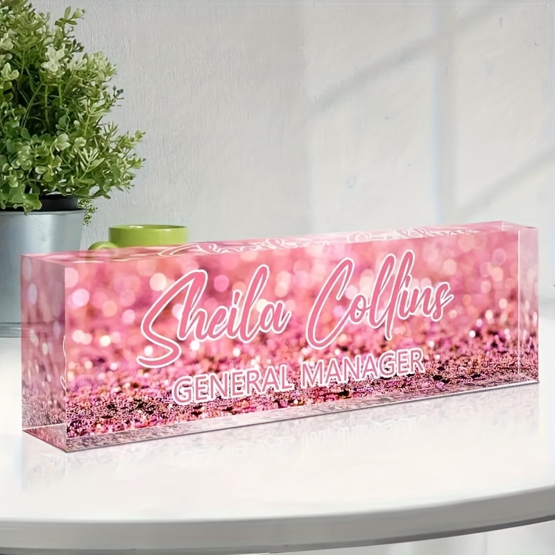 

Custom Acrylic Desk Nameplate With Sparkling Background - Personalized Office Name Sign For , Elegant Desk Accessory, No Electricity Required