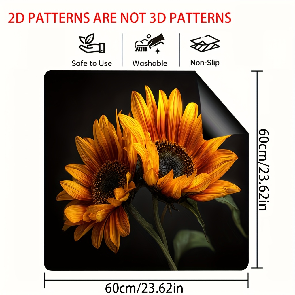TEMU 1pc, 2d Flat Printed Stove Replacement Cover Featuring A Floral Sunflower Design, Serving As A Decorative Mat For The Dish Rack And Stove Top