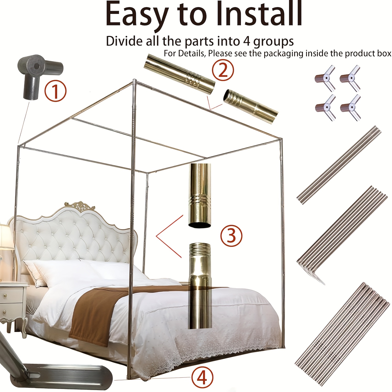 Telaio Letto Baldacchino In Acciaio Inossidabile 135x200 Cm - Perfetto Per Tende Zanzariere E Atmosfere Romantiche - Foto 8