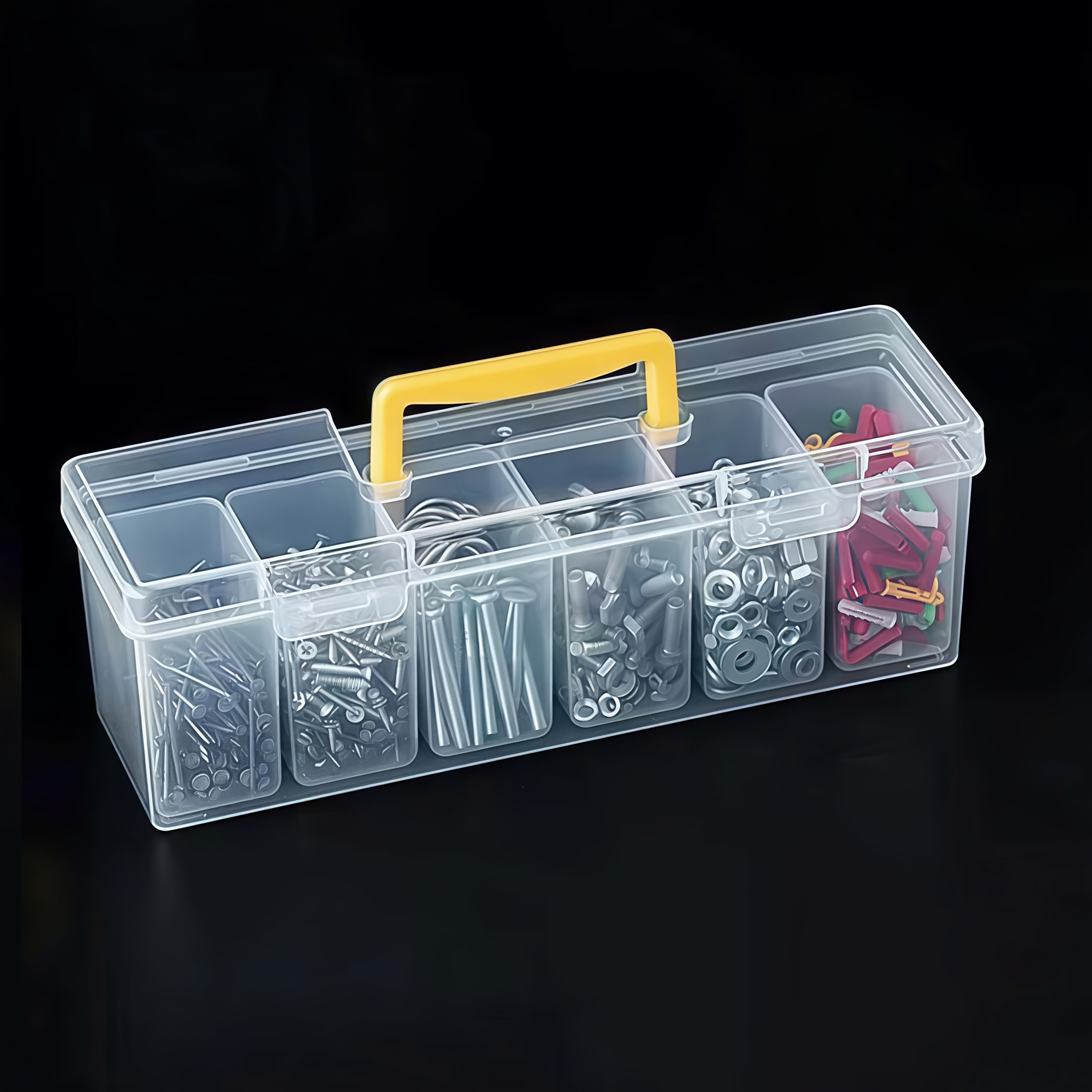E-shop 7-teilige Werkzeugaufbewahrungsbox, [6 kleine Boxen + 1 große Box] mit Griff, transparentes PP-Material, Schnallen-Typ