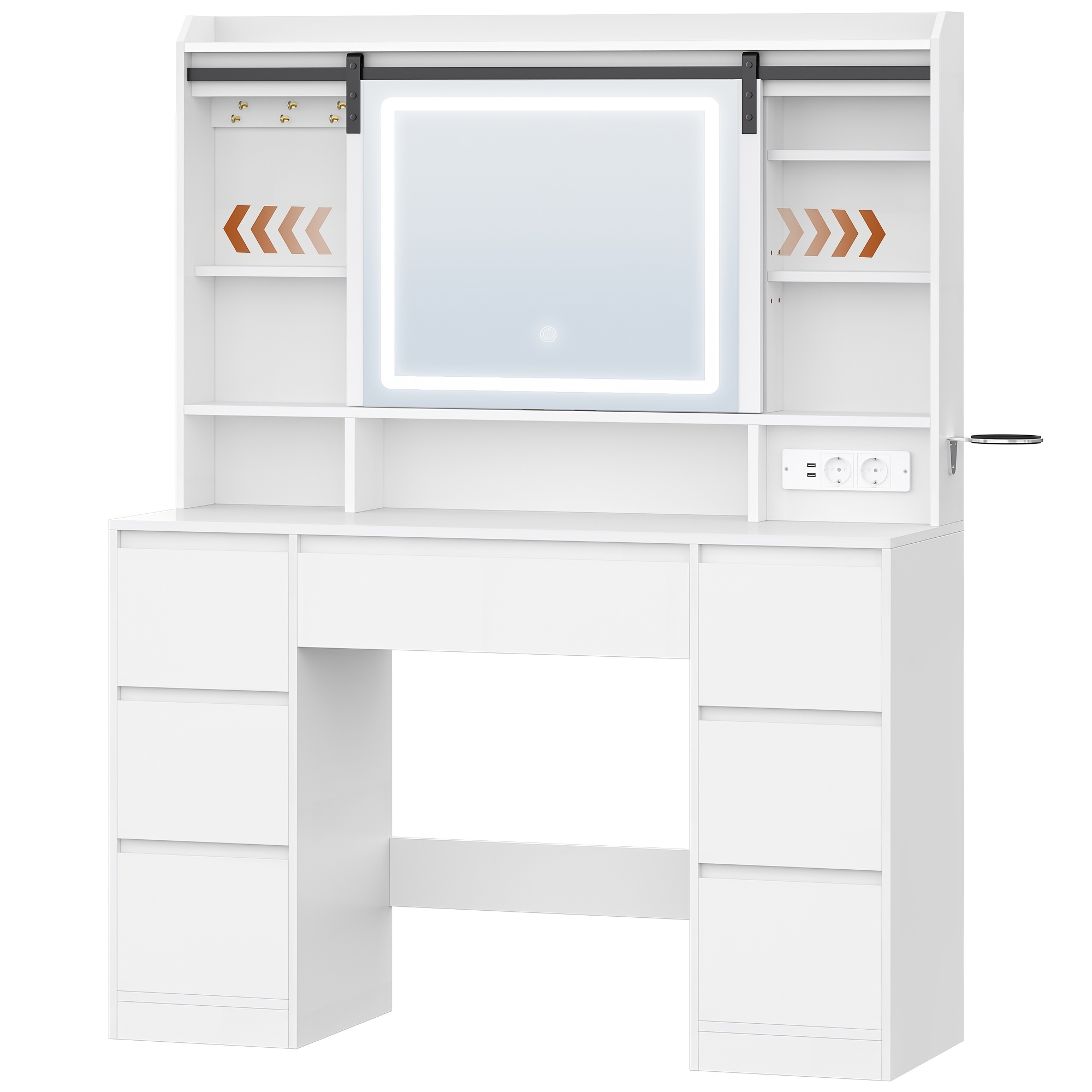 Vanity Desk Featuring A Detachable Mirror, Includes 7 Drawers And Open Shelving, Suitable For A Bedroom, Dimensions 40 × 108 × 148.6 Cm, In