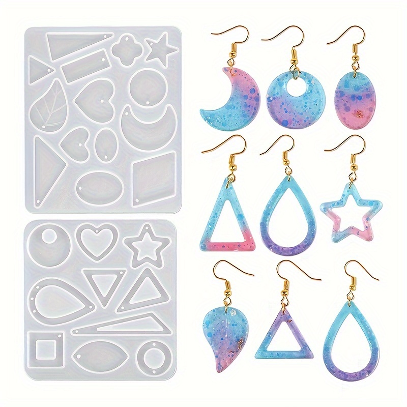 

1pc Silicone Resin Earring Mold Kit - Diy & Geometric Shapes For Handmade Jewelry, Includes Star, Moon, Heart, & Teardrop Designs - Crafting Unique Epoxy Resin Pendants & Dried Flower Earrings