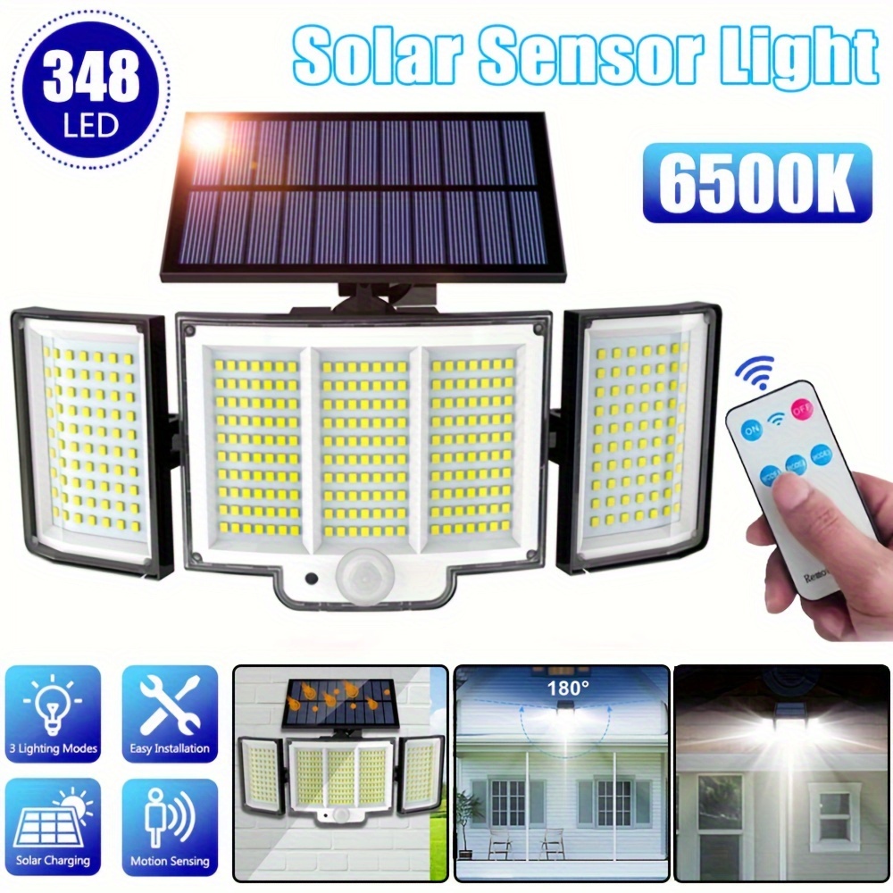 

2/4pcs Solar Lights Outdoor Garden, 348led Solar Motion Lights With Remote Control, Solar Powered Security Flood Lights, 270° Solar Wall Lamp With 3 Lighting , For Garage, Garden, Path, Lighting