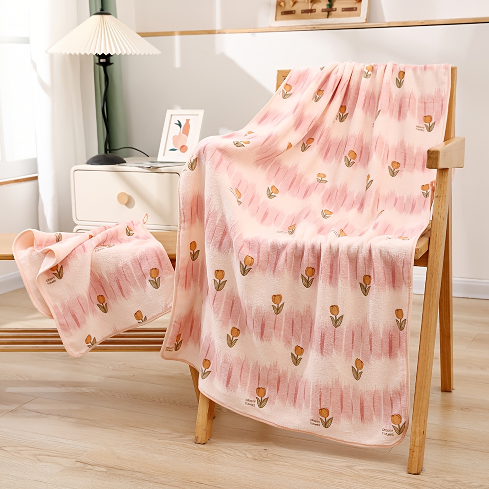 2pcs Towel Set Suitable For Hotels, Spa & Use - Soft Absorbent Adult Bathroom Towels With Hand Towel, Spring Tulip Gift Set For Adults, Spa Accessories, Complete Bath For Household Or Commercial Use