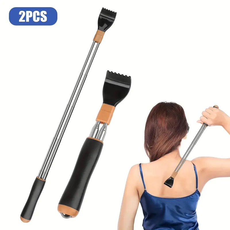 2pcs telescopic back scratcher massager multifunctional manual massage tool with double rod design portable stainless scratcher perfect gift for thanksgiving birthday christmas Product details 0