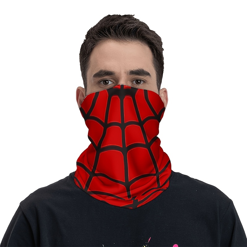 TEMU Single Pack Unisex Printed Scarf | Red And Black Spider Web Pattern, Vintage Style, Durable For Long-term Use | Suitable For Outdoor Activities,