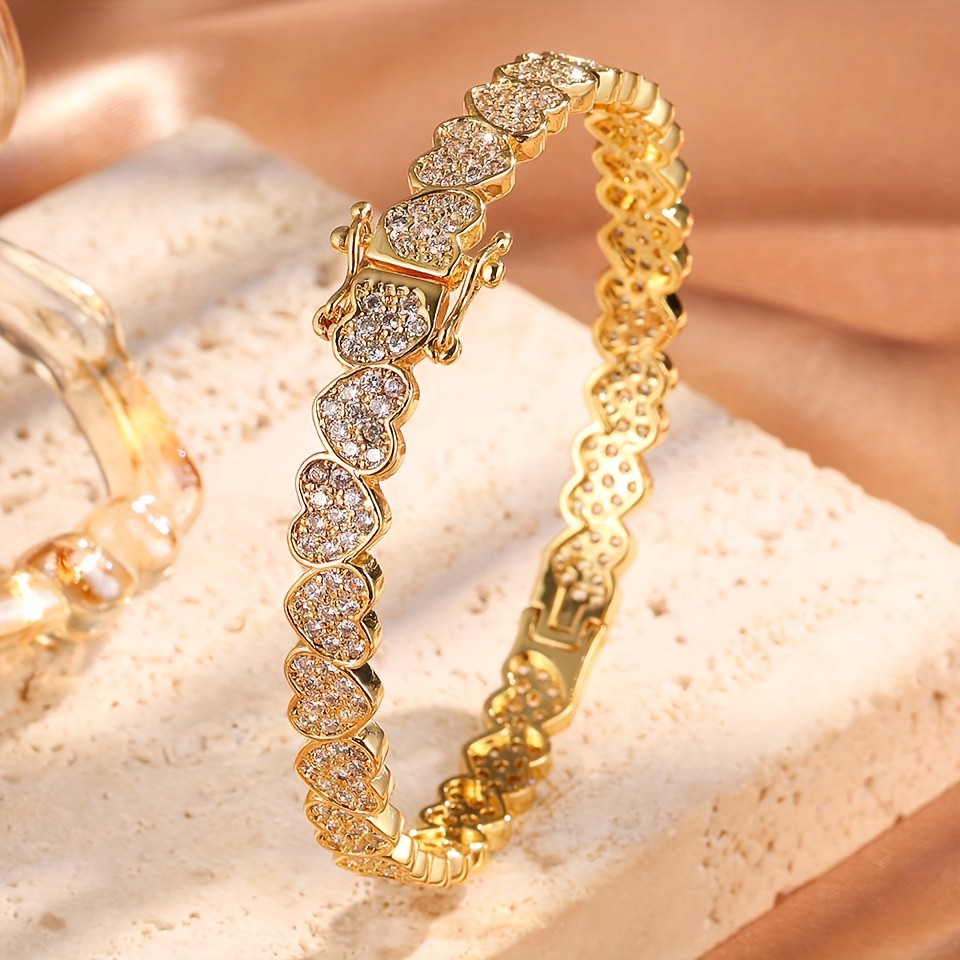 TEMU Bracelet en Synthétique Plaqué Or 18K - Style Français Étincelant, Adapté aux Femmes et Hommes, Bijou de Luxe pour Fêtes, Mariages et Cadeaux
