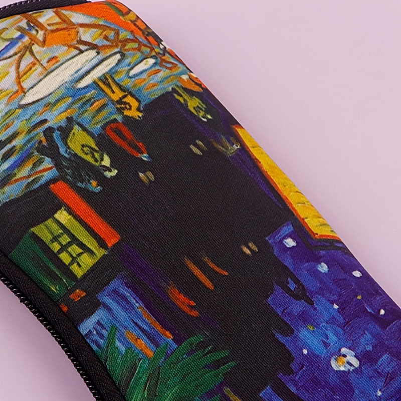 

1pc Dmlsky Van Gogh-inspired Zippered Glasses Case - Lightweight, Waterproof Neoprene, Multi-use Pouch With Vibrant Artwork Design For Eyewear & Accessories, Eyeglass Case