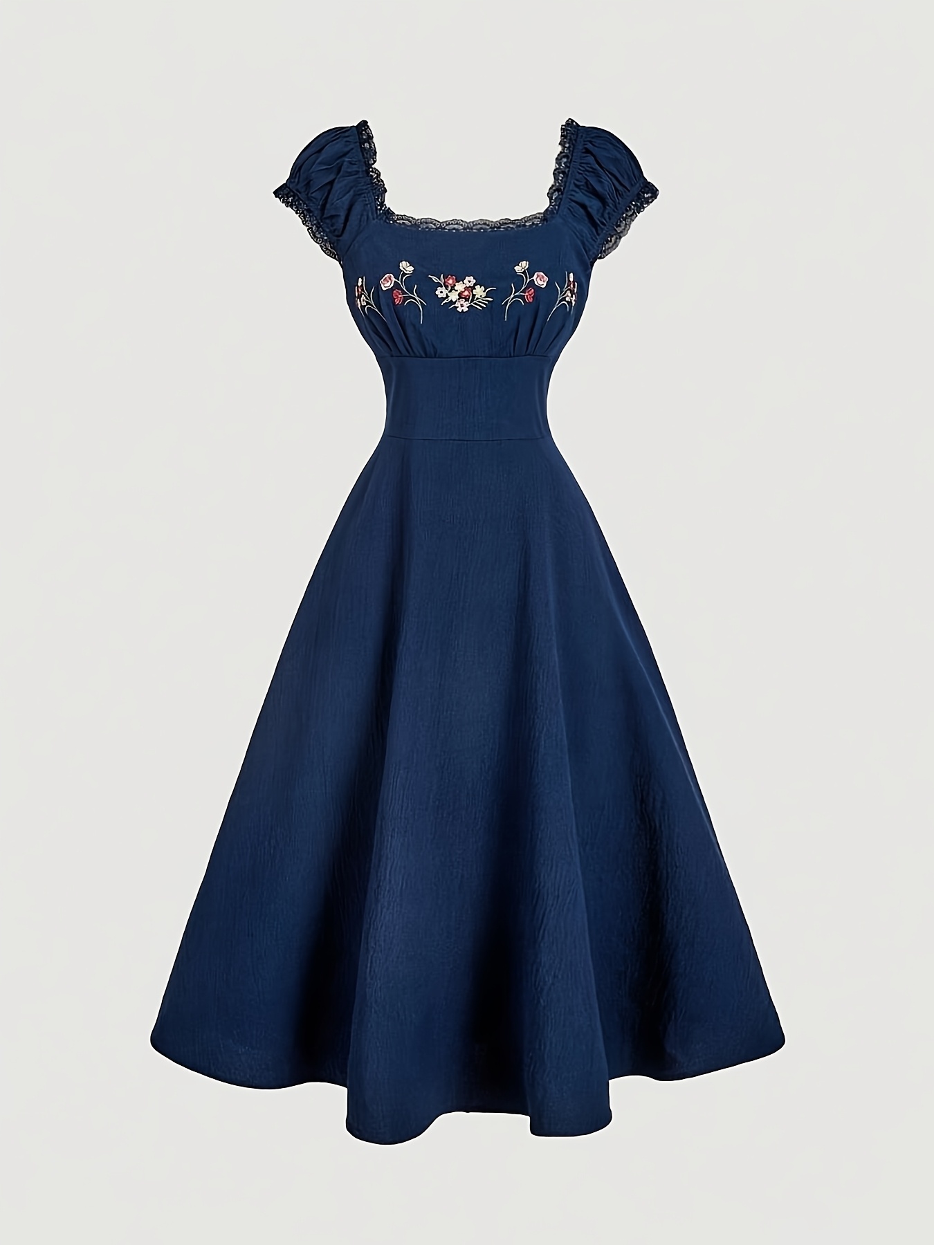 Elegant A-Line Shell-Themed Embroidered Dress with Lace Square Neck & Shell  Sleeve - *-Length Dance Dress Suitable for Parties, Weddings *  Spring/Summer Events, Machine Washable Dress