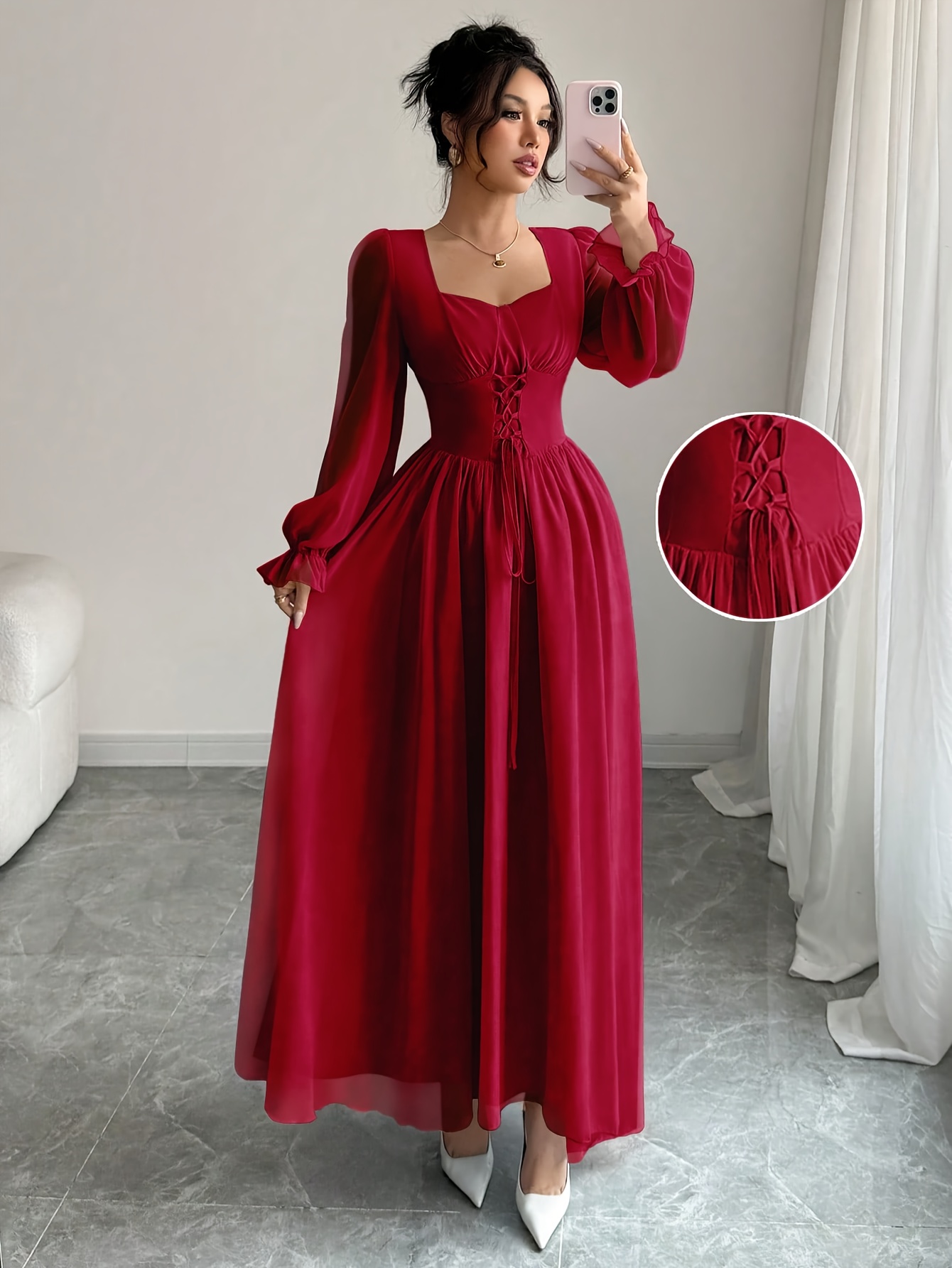 dresses red long sold on Temu United States