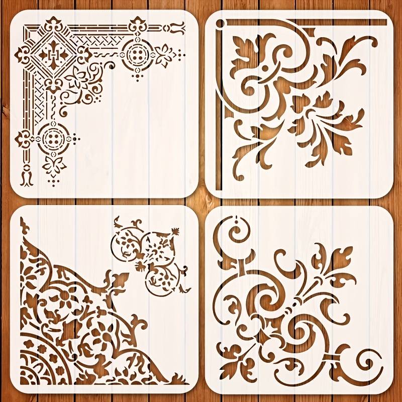 E-shop Set mit vier Schablonen, die 20,32 x 20,32 cm messen - Ideal für Wanddekorationen, Scrapbooking, Möbelmalerei und Basteln mit Stoff und Papier -
