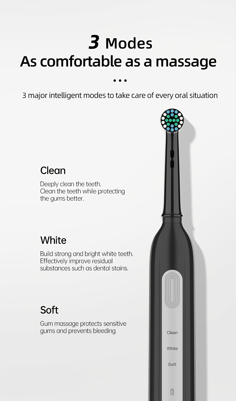 Powerful Rechargeable Electric Toothbrush- Compatible with Oral-B Brush Heads | Includes 10 Long-Lasting Replacement Heads | Ultra-Soft DuPont Bristles | 3 Cleaning Modes | USB-C Fast Charging | IPX7 Waterproof | Great Gift for Family or Travel