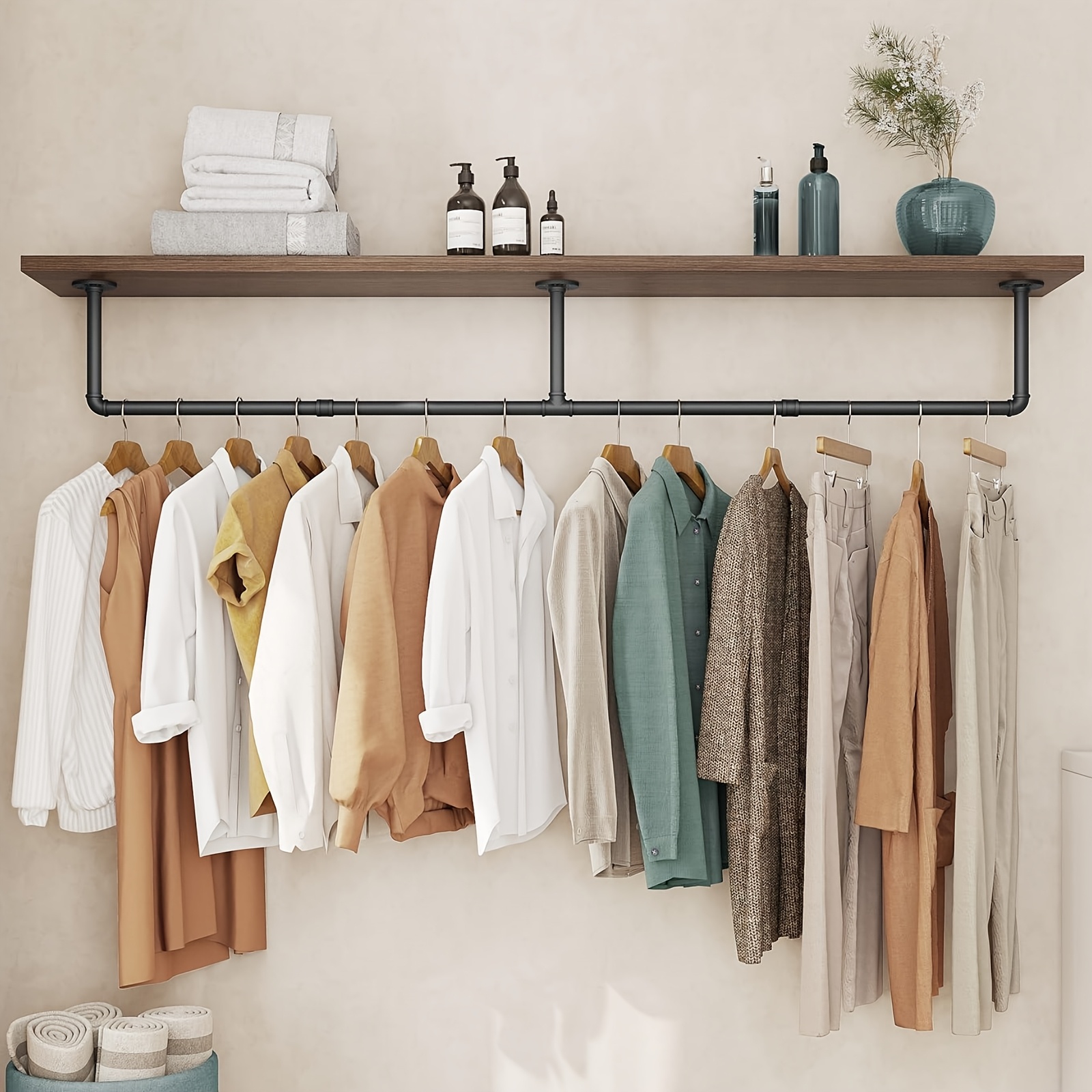 Wall Mounted Clothes Rack Golden 180cm Pipe Clothes Rack Industrial Style  Wall Hanger Removable Metal Clothes Rails Wall Mounted Coat Racks For