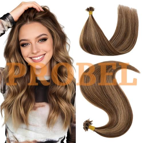 tip hair extensions made from real human hair 30g per pack featuring u tip and k tips ktip extensions color p4 27 a blend of light blonde and dark brown